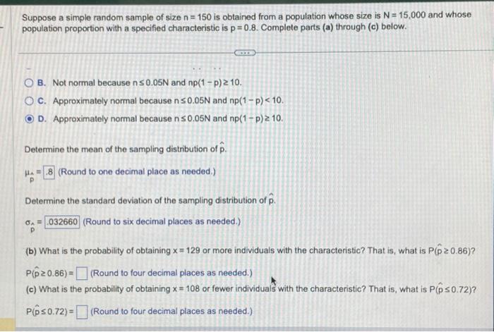 Solved Suppose a simple random sample of size n=150 is | Chegg.com