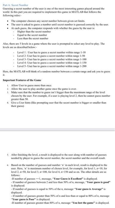 Solved Part A Secret Number Guessing a secret number of the | Chegg.com