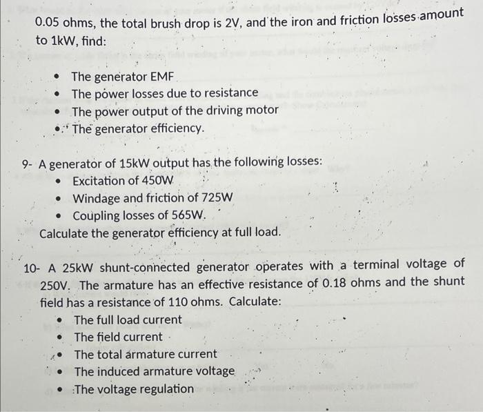 Solved 8 A longshunt generator supplies a current of 100 A