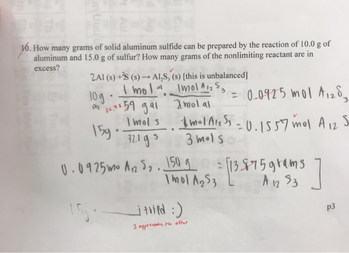 Solved VO. How many grams of solid aluminum sulfide can be