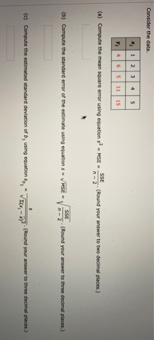 Solved Consider the data. x 1 2 3 4 5 Y465 11 15 (a) Compute | Chegg.com