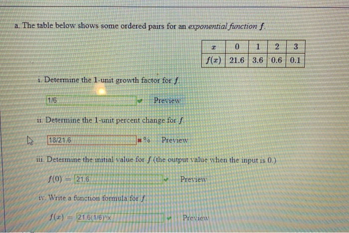 Solved A The Table Below Shows Some Ordered Pairs For An 