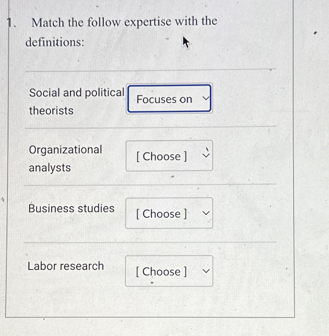 Solved Match the follow expertise with the | Chegg.com