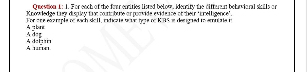 Solved Question 1: 1. For each of the four entities listed | Chegg.com