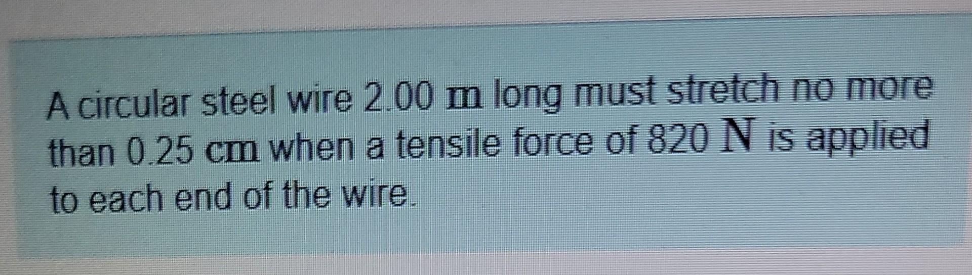 Solved A circular steel wire 2.00 m long must stretch no