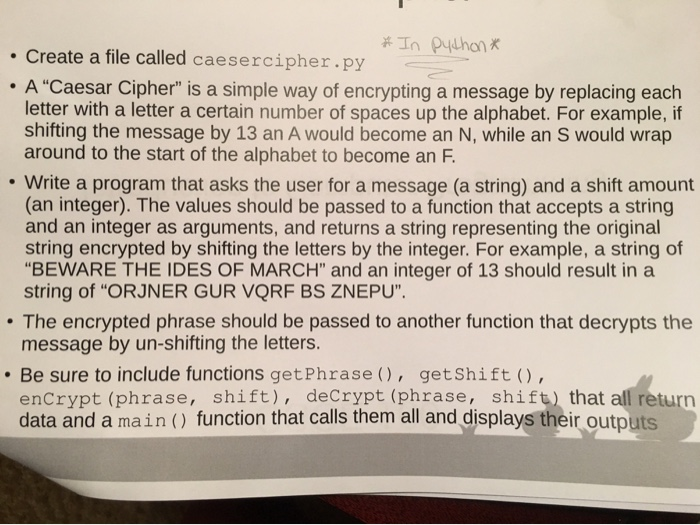 Solved * In Python • Create a file called caesercipher.py • | Chegg.com