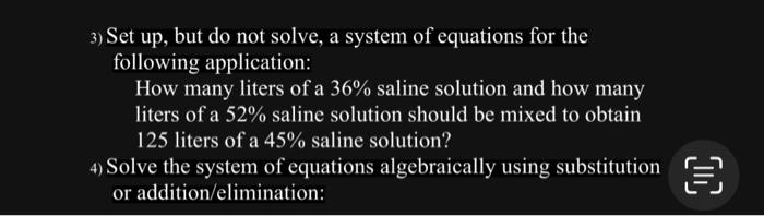 Solved 3) Set up, but do not solve, a system of equations | Chegg.com