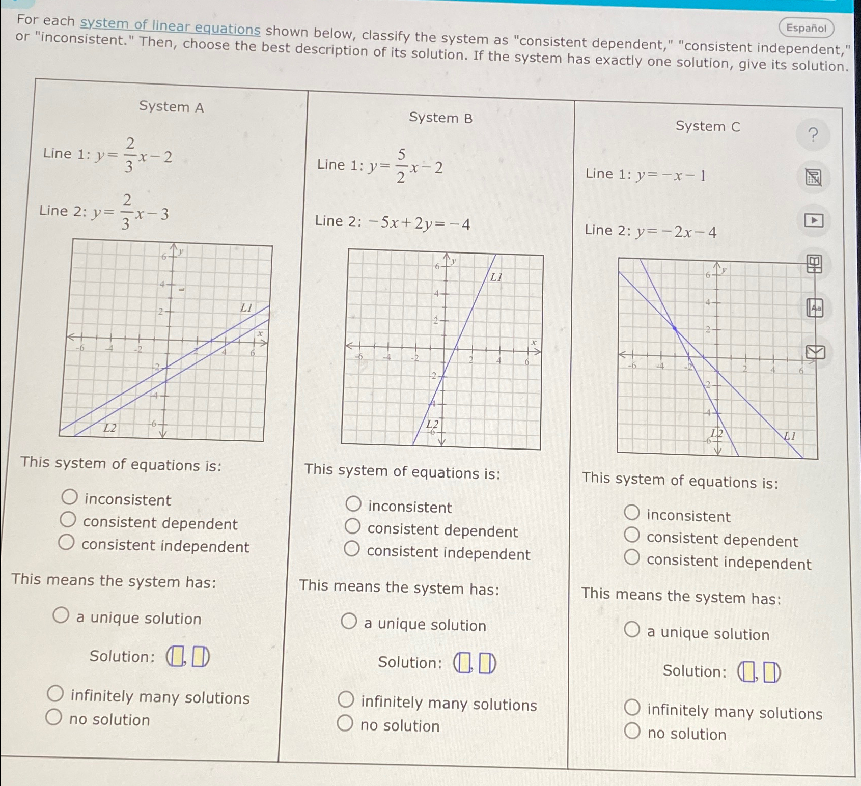 Solved For each system of linear equations shown below, | Chegg.com