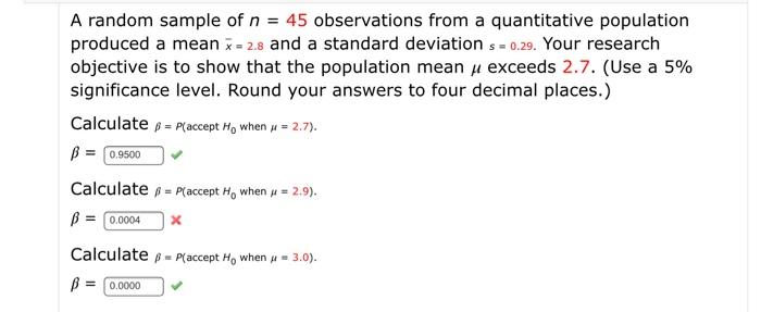 Solved A random sample of n = 45 observations from a | Chegg.com