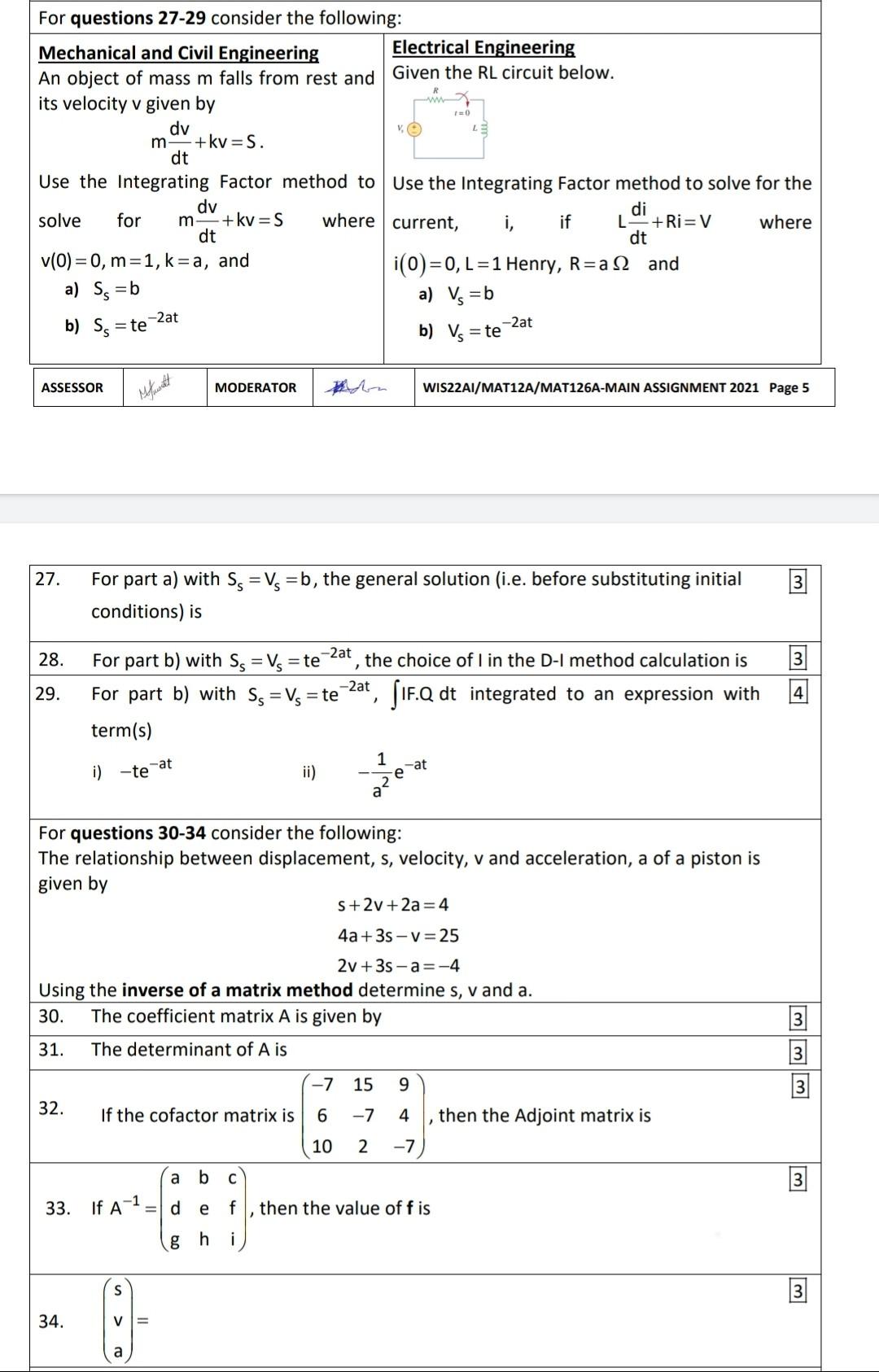 Solved 10 LE m For questions 27-29 consider the following: | Chegg.com