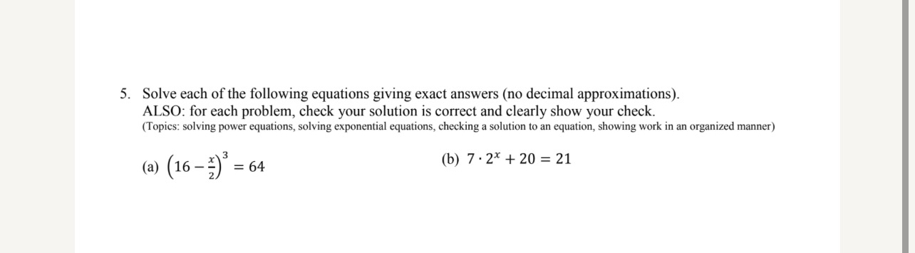 Solved Solve each of the following equations giving exact | Chegg.com
