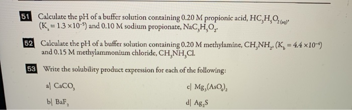 Solved 51 Calculate the pH of a buffer solution containing | Chegg.com