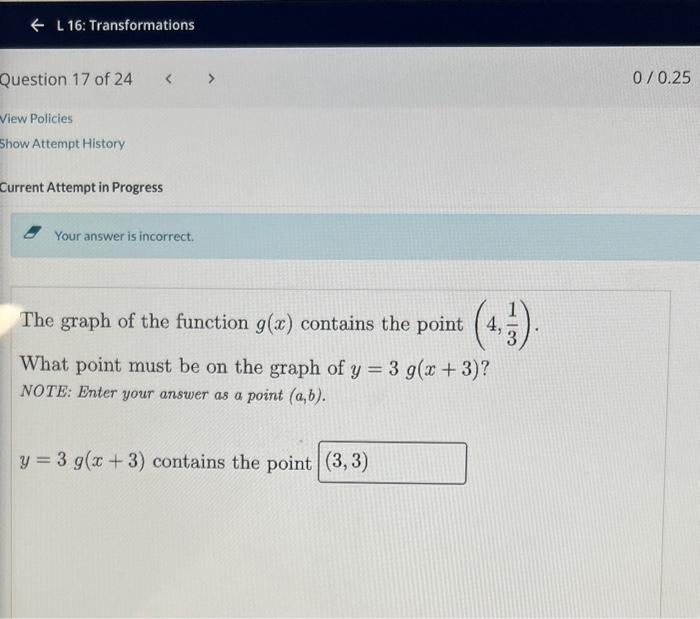 Solved The graph of the function g(x) contains the point | Chegg.com