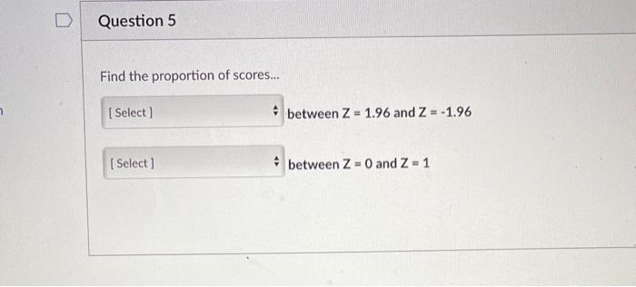 Solved Find the proportion of scores... between Z=1.96 and | Chegg.com
