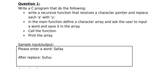 Solved Question 1: Write a C program that do the following: | Chegg.com