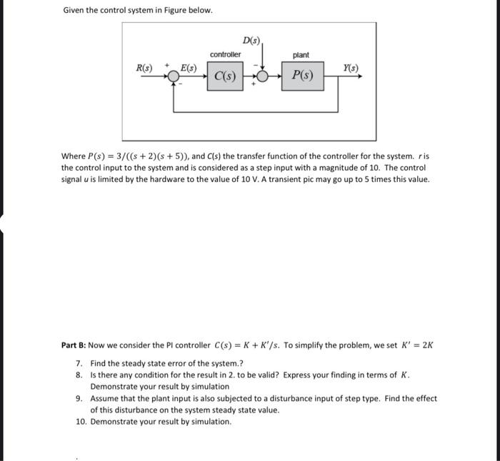 Solved Given the control system in Figure below. D(3) | Chegg.com