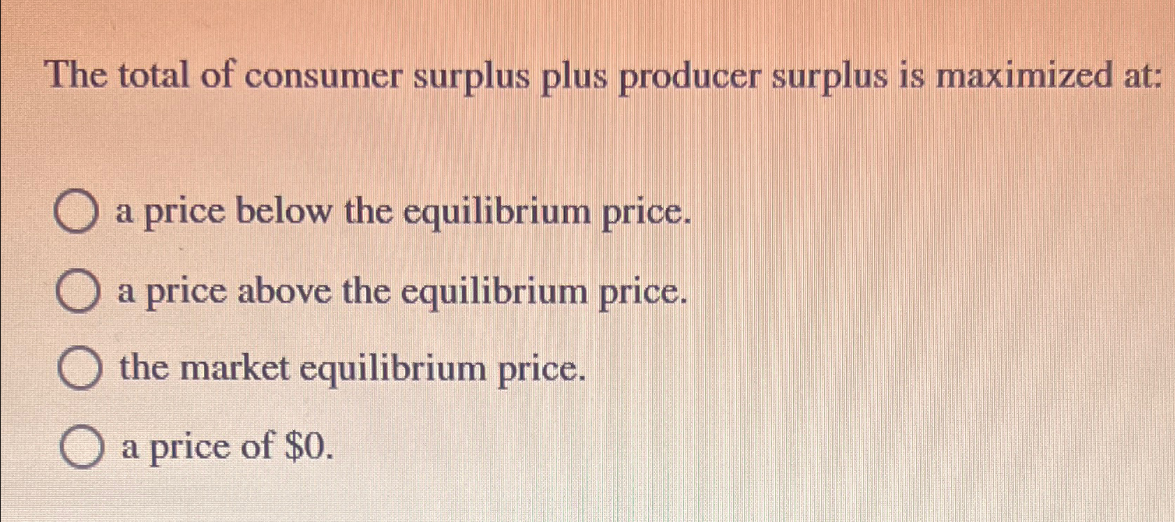 Solved The total of consumer surplus plus producer surplus