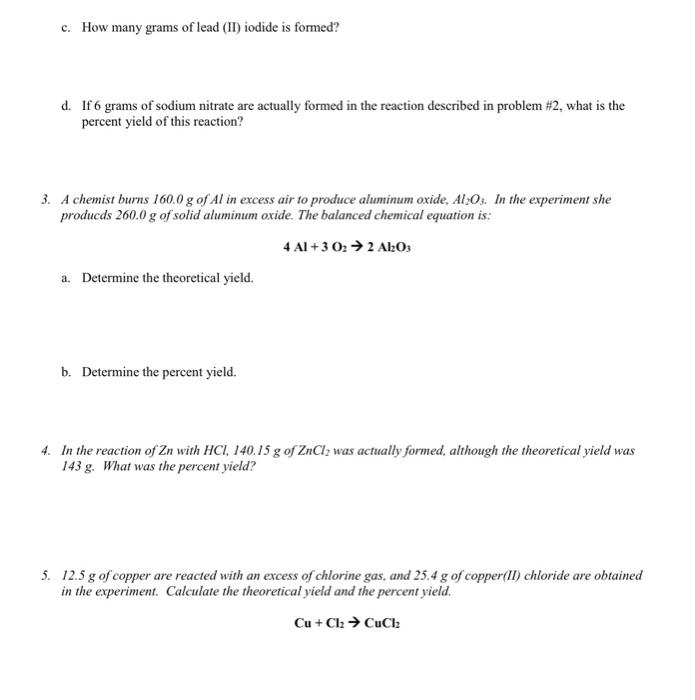 Solved Limiting Reagent and Percent Yield Worksheet Name_