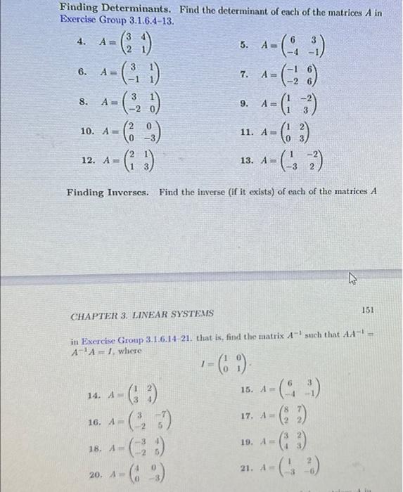 Solved Finding Determinants. Find The Determinant Of Each Of | Chegg.com