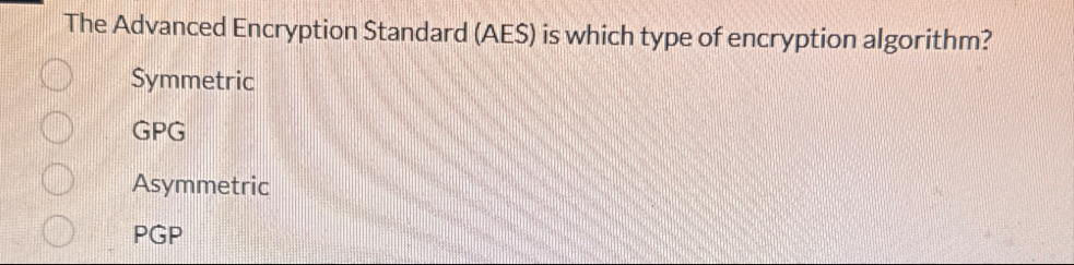 Solved The Advanced Encryption Standard (AES) ﻿is which type | Chegg.com
