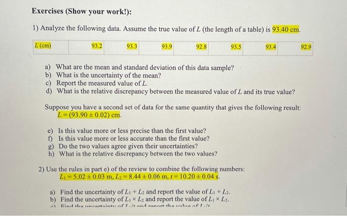 Solved Exercises (Show your work!): 1) Analyze the following | Chegg.com