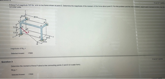 Solved O Out Of 1 Points A Force P Of Magnitude 520 Lbs