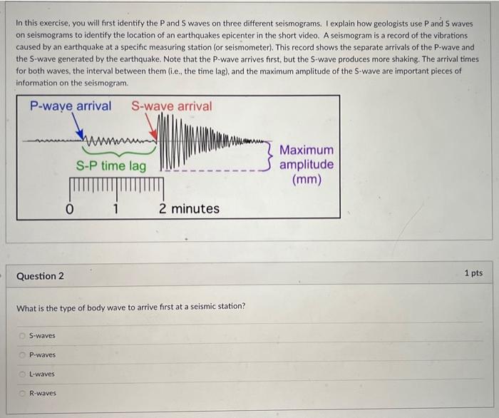 In this exercise, you will first identify the \( \mathrm{P} \) and \( \mathrm{S} \) waves on three different seismograms. I e
