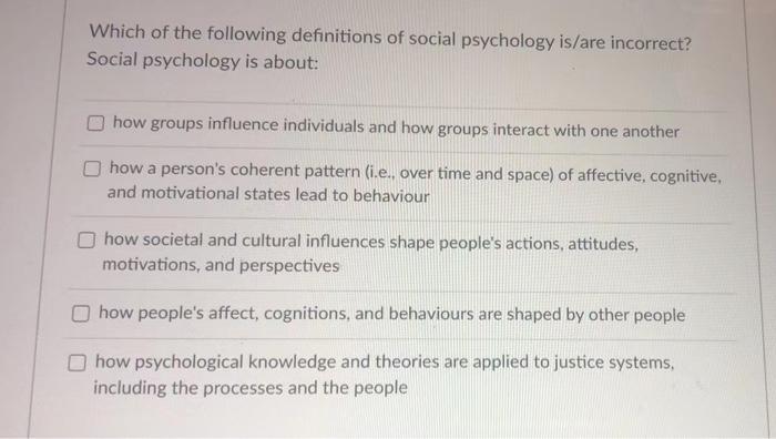 Solved Which Of The Following Definitions Of Social | Chegg.com