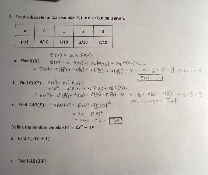 Solved 2 For The Discrete Random Variable X The Distrib Chegg Com