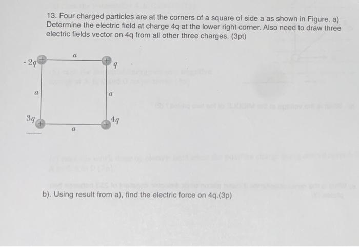 Solved 13. Four charged particles are at the corners of a | Chegg.com