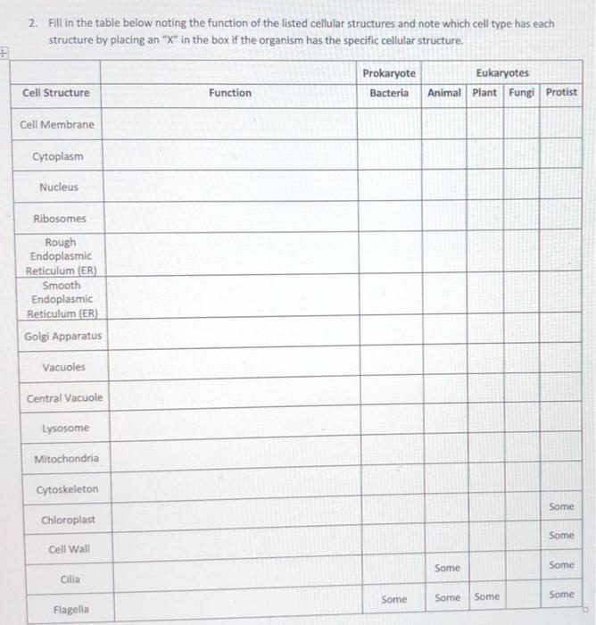 Solved 2. Fill in the table below noting the function of the | Chegg.com