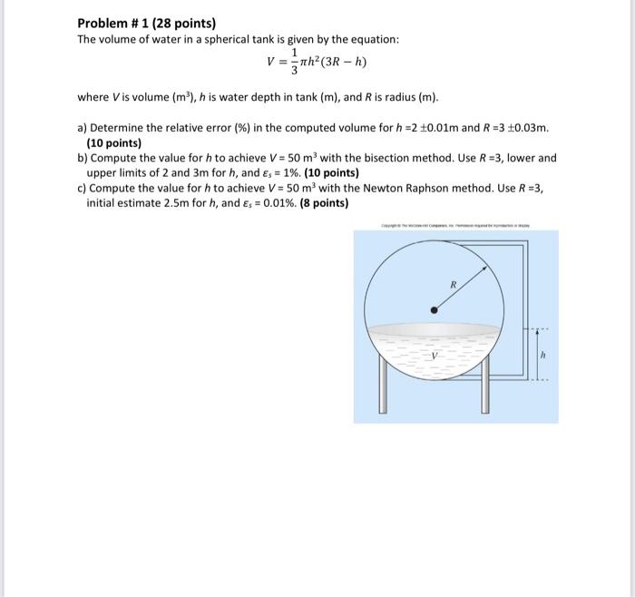 Solved Problem #1 (28 Points) The Volume Of Water In A | Chegg.com