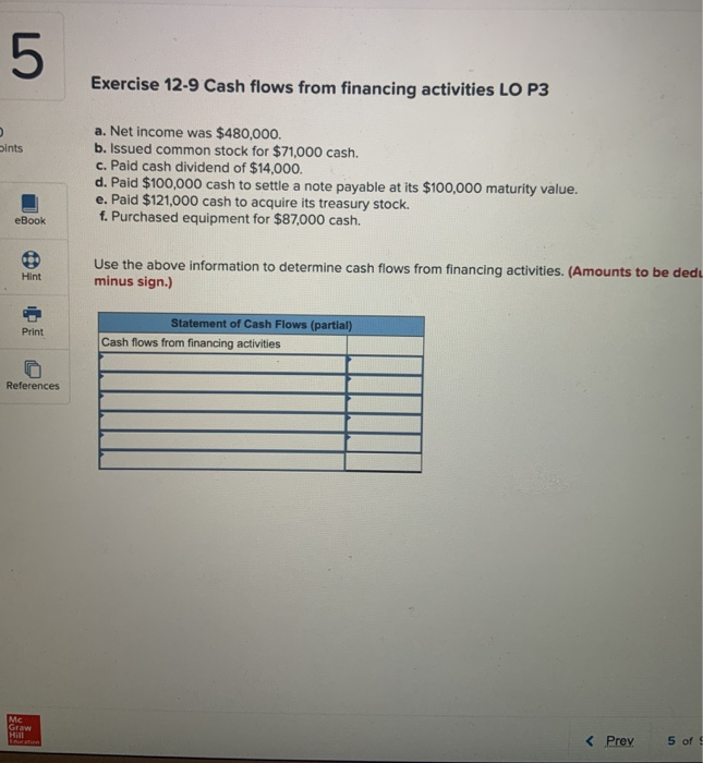 Solved 5 Exercise 12-9 Cash flows from financing activities | Chegg.com