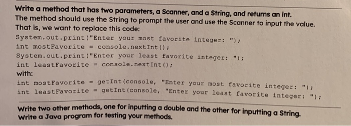 Solved Write a method that has two parameters, a Scanner, | Chegg.com