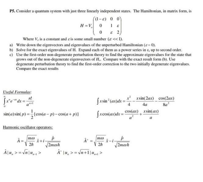 Solved P5. Considera quantum system with just three linearly | Chegg.com