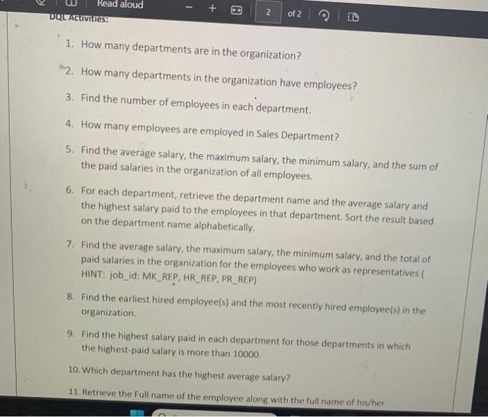 Solved 2. How many departments in the organization have