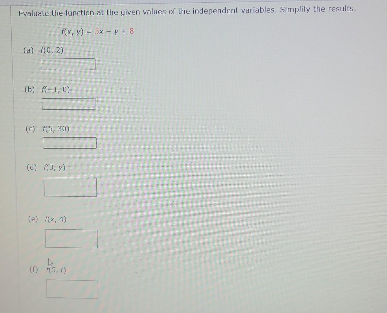 Solved Evaluate the function at the given values of the | Chegg.com