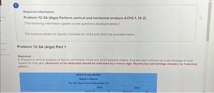 Solved Required information Problem 12-3A (Algo) Perform | Chegg.com