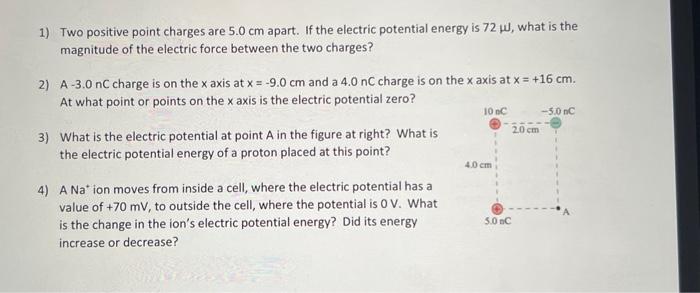 Solved 1) Two positive point charges are 5.0 cm apart. If | Chegg.com