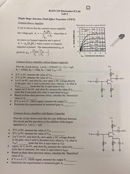 Solved ELEN 315 Electronics II Lab Lab 2 Characteurve for a | Chegg.com