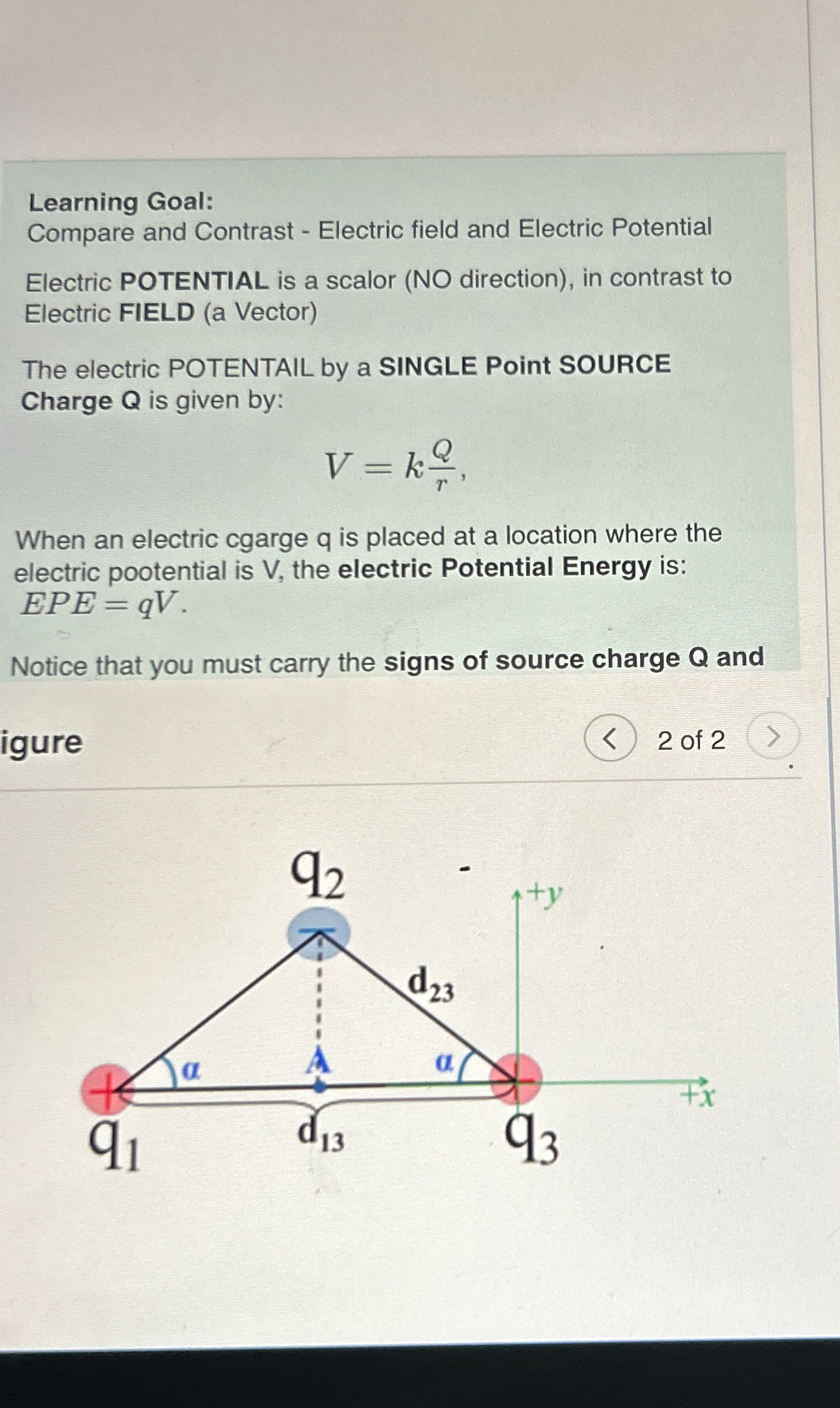 Learning Goal:Compare and Contrast - ﻿Electric field | Chegg.com