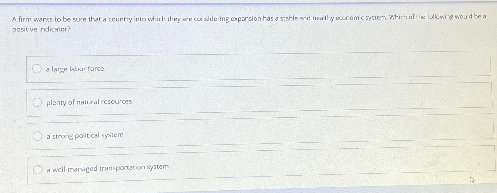 Solved A firm wants to be sure that a country into which | Chegg.com