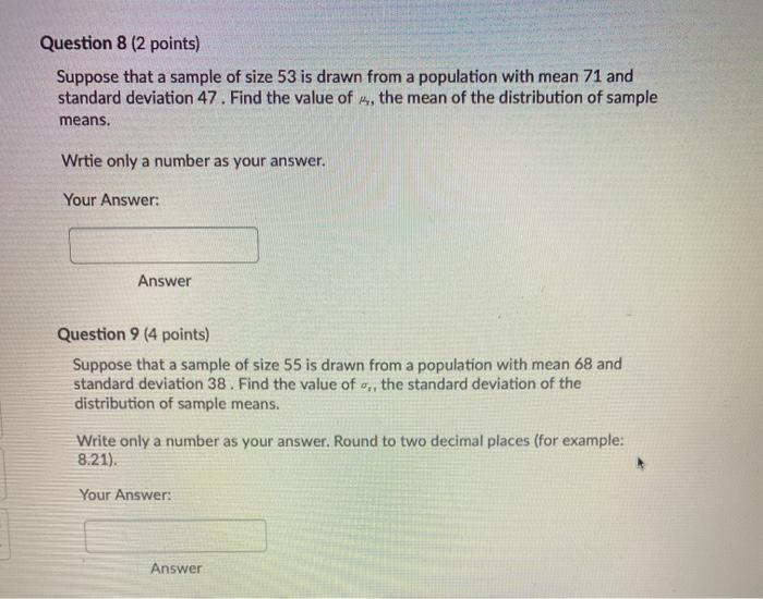 Solved Question 8 (2 points) Suppose that a sample of size | Chegg.com