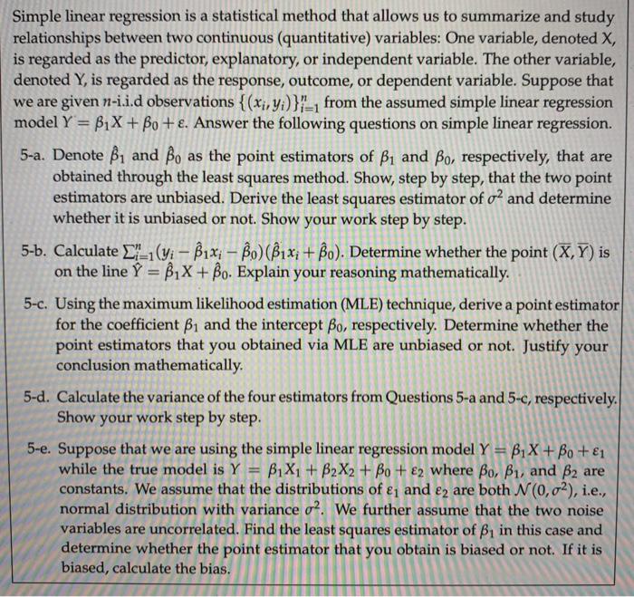 Solved Simple linear regression is a statistical method that | Chegg.com