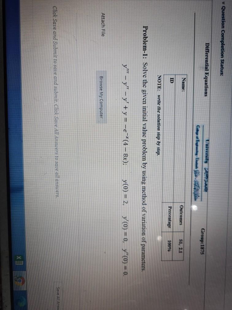 Solved Question Completion Status: Differential Equations | Chegg.com