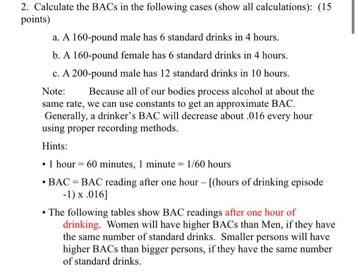 2. Calculate the BACs in the following cases (show | Chegg.com