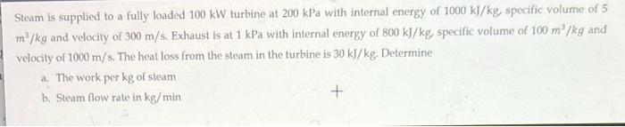 Solved Steam is supplied to a fully loaded 100 kW turbine at | Chegg.com