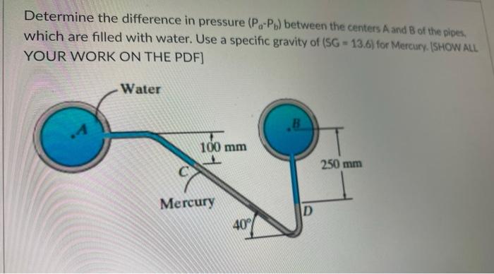 Solved Determine the difference in pressure (Po-Pb) between | Chegg.com