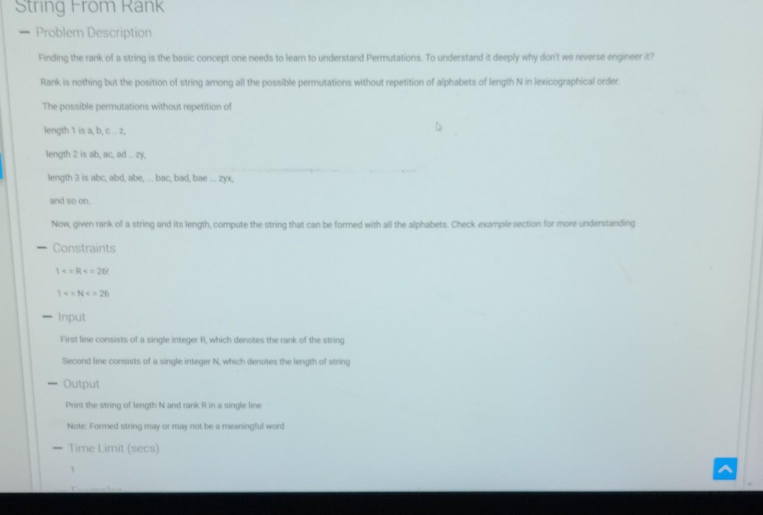 Solved Problem Description Finding the rank of a string is | Chegg.com