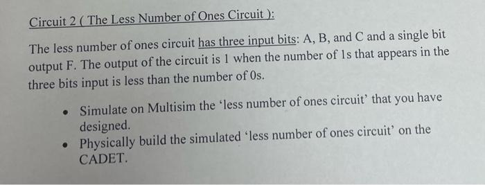 Solved Circuit 2 (The Less Number of Ones Circuit): The less | Chegg.com